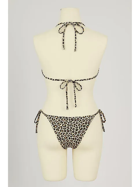 Kadın Siyah Ve Leopar Detaylı Yandan Bağlamalı Bikini Takımı – Modern, Konforlu Ve Günlük Kombinlere Uygun