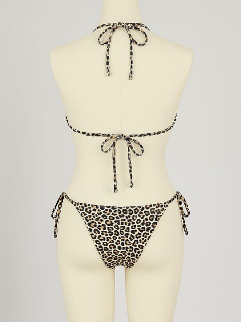 Kadın Siyah Ve Leopar Detaylı Yandan Bağlamalı Bikini Takımı – Modern, Konforlu Ve Günlük Kombinlere Uygun
