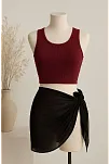 Kadın Bordo Yuvarlak Yaka Crop Ve Siyah Pareo 2'li Set – Modern Ve Şık Tasarım