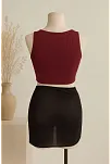 Kadın Bordo Yuvarlak Yaka Crop Ve Siyah Pareo 2'li Set – Modern Ve Şık Tasarım