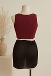 Kadın Bordo Yuvarlak Yaka Crop Ve Siyah Pareo 2'li Set – Modern Ve Şık Tasarım