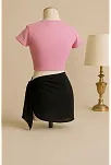 Kadın Pembe Yarım Kol Crop Ve Siyah Pareo 2'li Set – Modern Ve Şık Tasarım