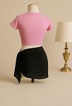 Kadın Pembe Yarım Kol Crop Ve Siyah Pareo 2'li Set – Modern Ve Şık Tasarım