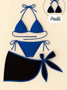 Kadın Mavi Pareolu Yandan Ve Boyundan Bağlamalı 3'lü Bikini Takımı – Modern, Konforlu Ve Günlük Kombinlere Uygun