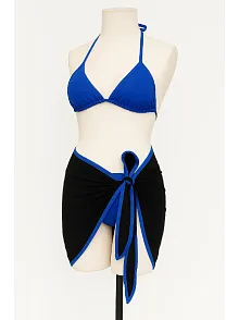 Kadın Mavi Pareolu Yandan Ve Boyundan Bağlamalı 3'lü Bikini Takımı – Modern, Konforlu Ve Günlük Kombinlere Uygun