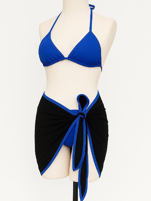 Kadın Mavi Pareolu Yandan Ve Boyundan Bağlamalı 3'lü Bikini Takımı – Modern, Konforlu Ve Günlük Kombinlere Uygun