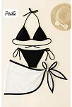 Kadın Siyah Beyaz Pareolu Yandan Ve Boyundan Bağlamalı 3'lü Bikini Takımı – Modern, Konforlu Ve Günlük Kombinlere Uygun