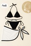 Kadın Siyah Beyaz Pareolu Yandan Ve Boyundan Bağlamalı 3'lü Bikini Takımı – Modern, Konforlu Ve Günlük Kombinlere Uygun