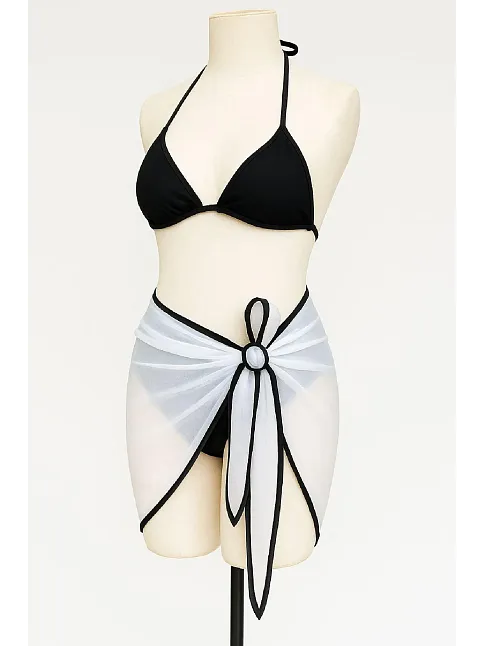 Kadın Siyah Beyaz Pareolu Yandan Ve Boyundan Bağlamalı 3'lü Bikini Takımı – Modern, Konforlu Ve Günlük Kombinlere Uygun