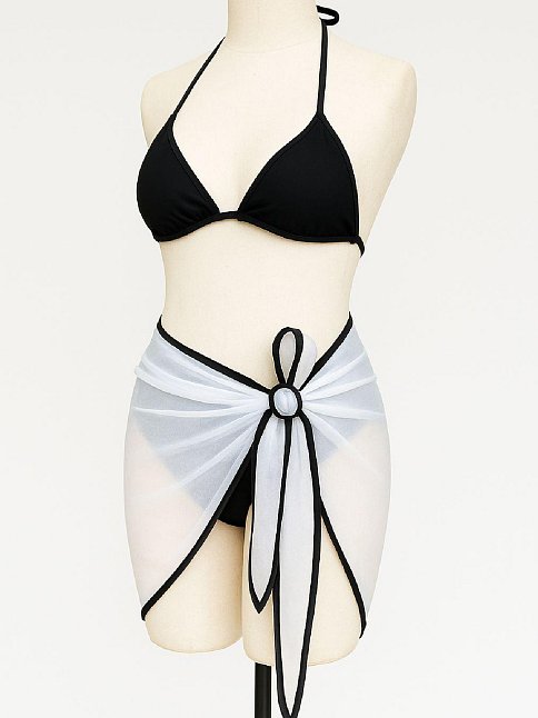 Kadın Siyah Beyaz Pareolu Yandan Ve Boyundan Bağlamalı 3'lü Bikini Takımı – Modern, Konforlu Ve Günlük Kombinlere Uygun