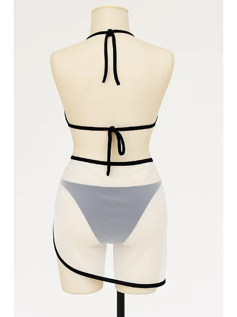 Kadın Siyah Beyaz Pareolu Yandan Ve Boyundan Bağlamalı 3'lü Bikini Takımı – Modern, Konforlu Ve Günlük Kombinlere Uygun