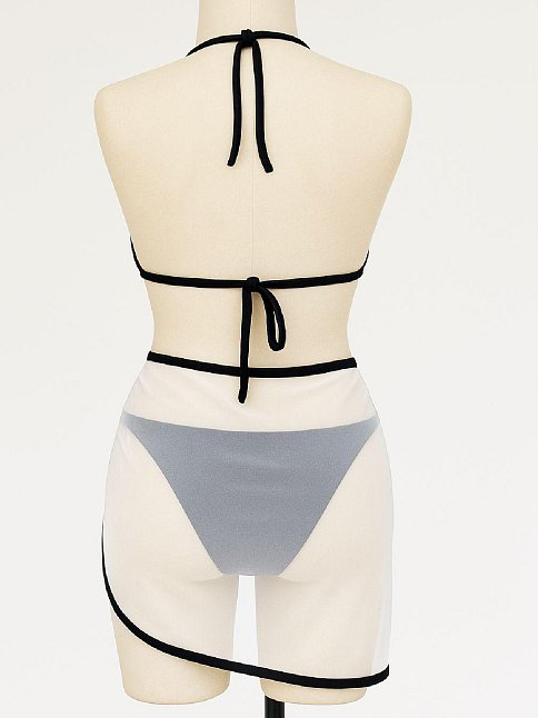 Kadın Siyah Beyaz Pareolu Yandan Ve Boyundan Bağlamalı 3'lü Bikini Takımı – Modern, Konforlu Ve Günlük Kombinlere Uygun