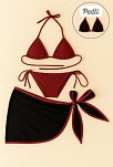 Kadın Bordo Siyah Pareolu Yandan Ve Boyundan Bağlamalı 3'lü Bikini Takımı – Modern, Konforlu Ve Günlük Kombinlere Uygun