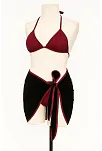 Kadın Bordo Siyah Pareolu Yandan Ve Boyundan Bağlamalı 3'lü Bikini Takımı – Modern, Konforlu Ve Günlük Kombinlere Uygun