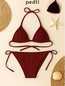 Kadın Bordo Yandan Ve Boyundan Bağlamalı Bikini Mayo Takımı