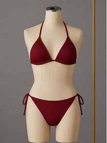 Kadın Bordo Yandan Ve Boyundan Bağlamalı Bikini Mayo Takımı