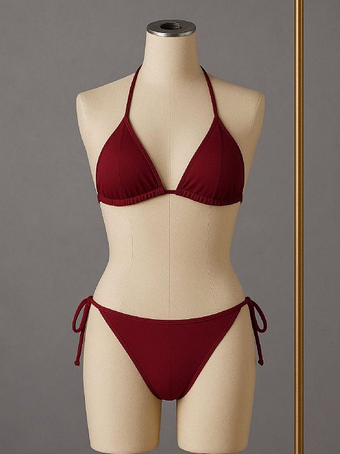 Kadın Bordo Yandan Ve Boyundan Bağlamalı Bikini Mayo Takımı