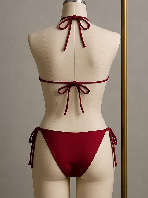 Kadın Bordo Yandan Ve Boyundan Bağlamalı Bikini Mayo Takımı
