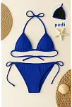 Kadın Mavi Yandan Ve Boyundan Bağlamalı Bikini Mayo Takımı