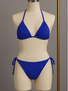 Kadın Mavi Yandan Ve Boyundan Bağlamalı Bikini Mayo Takımı
