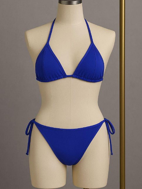 Kadın Mavi Yandan Ve Boyundan Bağlamalı Bikini Mayo Takımı