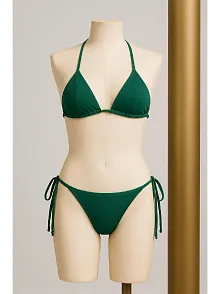 Kadın Yeşil Yandan Ve Boyundan Bağlamalı Bikini Mayo Takımı – Modern, Konforlu Ve Günlük Kombinlere Uygun