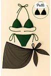 Kadın Yeşil Siyah Pareolu Yandan Ve Boyundan Bağlamalı 3'lü Bikini Takımı – Modern, Konforlu Ve Günlük Kombinlere Uygun