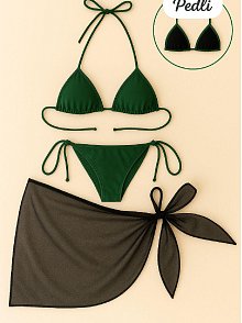 Kadın Yeşil Siyah Pareolu Yandan Ve Boyundan Bağlamalı 3'lü Bikini Takımı – Modern, Konforlu Ve Günlük Kombinlere Uygun