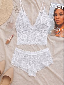 Kadın Beyaz Dantel Bralet Şort Takımı – Romantik Ve Zarif İç Giyim