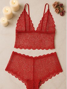 Kadın Kırmızı Dantel Bralet Şort Takımı – Tutkulu Ve Çekici İç Giyim