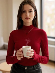 Kadın Bordo Parmak Detaylı Esnek Uzun Kollu Body