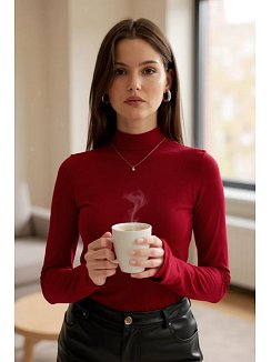 Kadın Bordo Parmak Detaylı Esnek Uzun Kollu Body