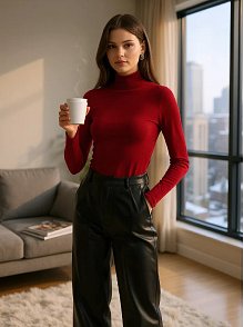 Kadın Bordo Parmak Detaylı Esnek Uzun Kollu Body