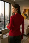 Kadın Bordo Parmak Detaylı Esnek Uzun Kollu Body