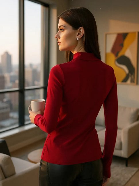 Kadın Bordo Parmak Detaylı Esnek Uzun Kollu Body