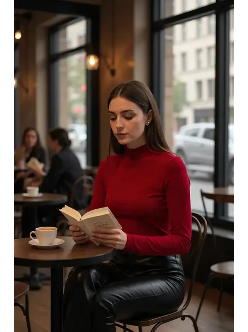 Kadın Bordo Parmak Detaylı Esnek Uzun Kollu Body