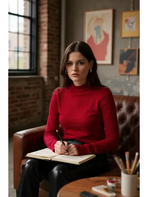 Kadın Bordo Parmak Detaylı Esnek Uzun Kollu Body