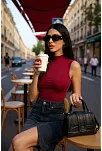 Kadın Bordo Kolsuz Balıkçı Yaka Basic Bluz