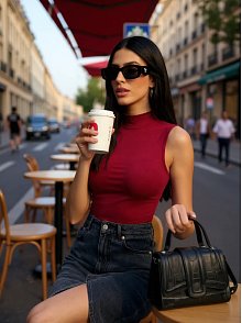 Kadın Bordo Kolsuz Balıkçı Yaka Basic Bluz
