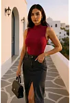 Kadın Bordo Kolsuz Balıkçı Yaka Basic Bluz