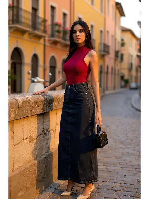 Kadın Bordo Kolsuz Balıkçı Yaka Basic Bluz