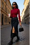Kadın Bordo Kolsuz Balıkçı Yaka Basic Bluz