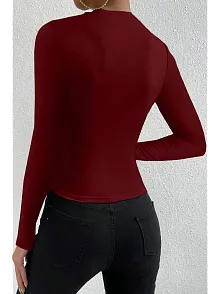Kadın Bordo Belden Ve Boyundan Büzgü Detaylı Uzun Kollu Bluz