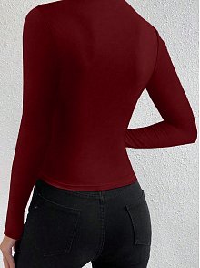 Kadın Bordo Belden Ve Boyundan Büzgü Detaylı Uzun Kollu Bluz