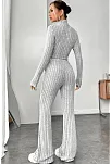 Kadın Gri Çizgili Boğazlı Crop Top Ve Yüksek Bel Pantolon Takım