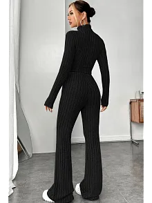 Kadın Siyah Boğazlı Crop Top Ve Yüksek Bel Eşofman Takımı Spor Şık Kombin