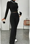 Kadın Siyah Boğazlı Crop Top Ve Yüksek Bel Eşofman Takımı Spor Şık Kombin