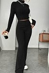 Kadın Siyah Boğazlı Crop Top Ve Yüksek Bel Eşofman Takımı Spor Şık Kombin