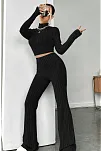 Kadın Siyah Boğazlı Crop Top Ve Yüksek Bel Eşofman Takımı Spor Şık Kombin