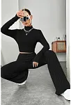 Kadın Siyah Boğazlı Crop Top Ve Yüksek Bel Eşofman Takımı Spor Şık Kombin
